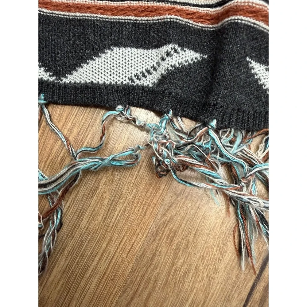 Michael Michael Kors Southwest Aztec Fringe Cowl‎ Neck Poncho Sweater S/S